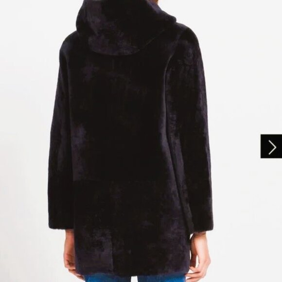 Sandro- Reversible hooded leather Shearling Fur Coat NWT Sz., M - Picture 1 of 16